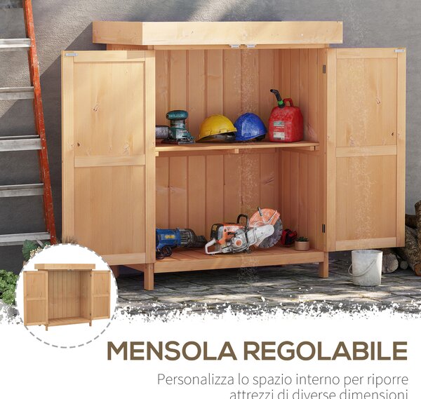 Outsunny Casetta da Giardino con Tetto apribile, Armadio a 2 Ripiani in Legno di Abete,74x43x88 cm, Legno naturale | Aosom Italy