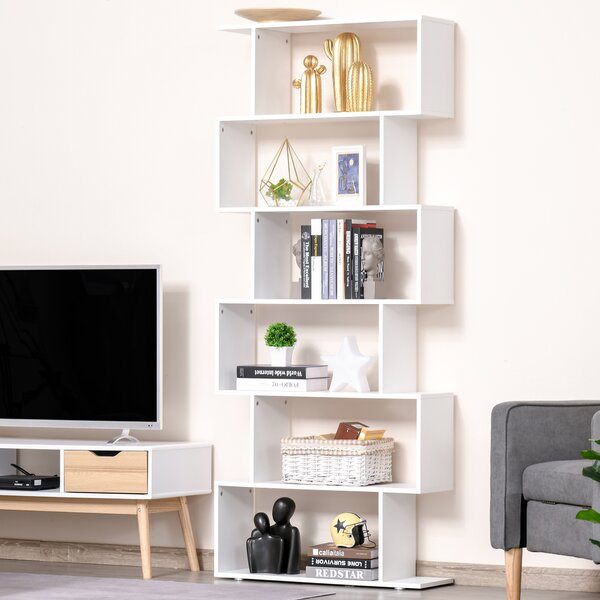 HomCom Libreria di Design Mobili Ufficio Scaffale in Legno 80x24x191cm Bianco Opaco|Aosom