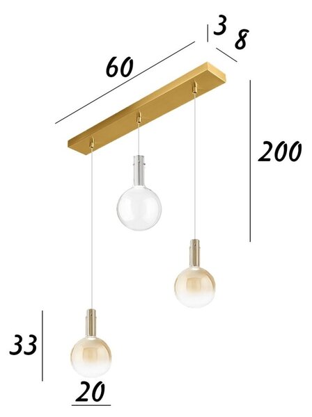 Lampadario perenz ampolla s3 8310 am tr 8034 ob led 15w 3000k 1020lm vetro borosilicato sfumato ambra trasparente - Perenz