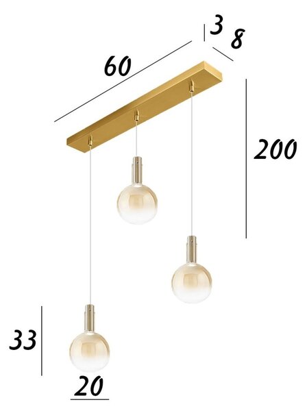 Lampadario perenz ampolla s3 8310 am 8034 ob led 15w 3000k 1020lm vetro borosilicato sfumato ambra - Perenz