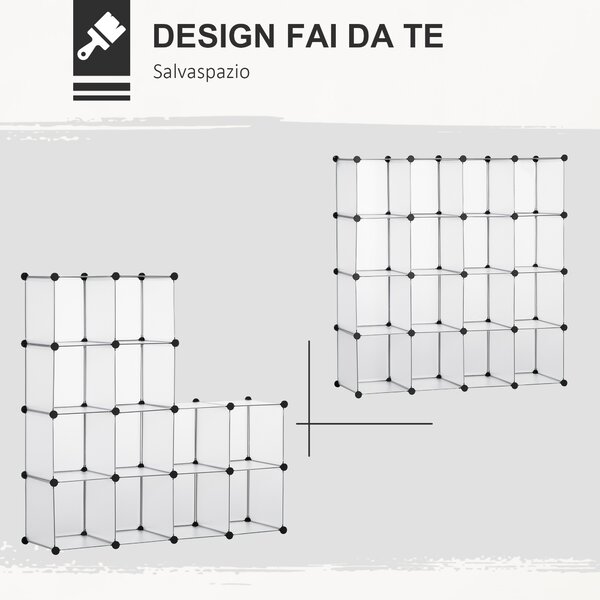 HOMCOM Scarpiera Modulare Trasparente, Salvaspazio, 16 Cubi 30x30x30cm, Plastica PP e Acciaio, 125x32x125cm - Trasparente|Aosom