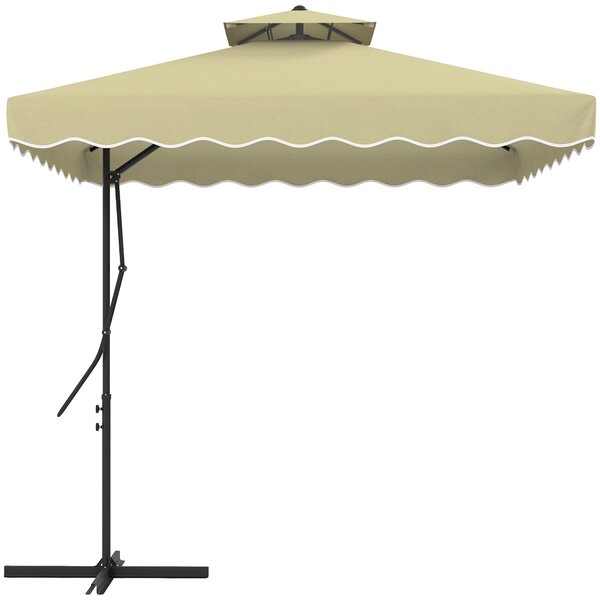Ombrellone Decentrato 243x243x251A cm con Base a Croce in Metallo e Poliestere Beige