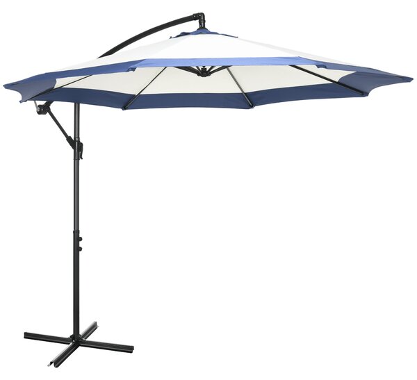 Ombrellone da Giardino a Braccio Ø295x194A cm in Metallo e Poliestere Blu Scuro e Crema
