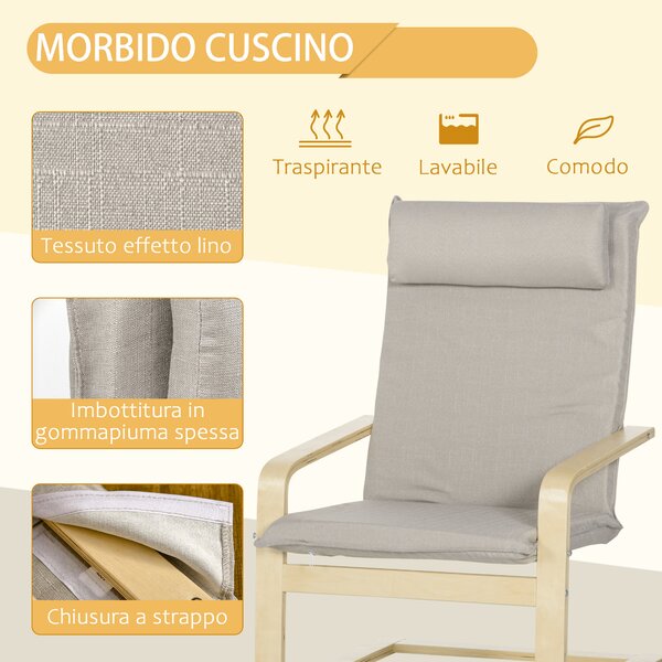 HOMCOM Poltrona Relax con Pouf Poggiapiedi, Poltrona in Legno e Tessuto Effetto Lino con Cuscino Poggiatesta, 67x69x100cm, Grigio|Aosom