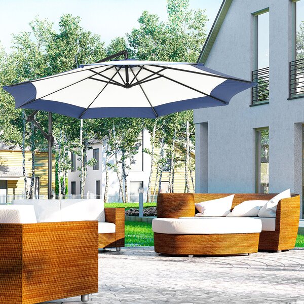 Ombrellone da Giardino a Braccio Ø295x194A cm in Metallo e Poliestere Blu Scuro e Crema