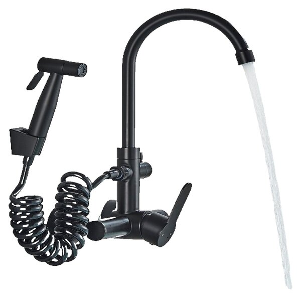 KLARWERK® Julie | Rubinetto per uso alimentare, montaggio a parete, colore nero | Miscelatore professionale in acciaio inossidabile con doccetta, dotato di due getti e un beccuccio alto