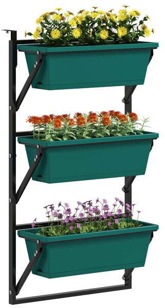 Fioriera da Esterno Verticale 56x42x100 cm 3 Vasi con Fori di Drenaggio in Plastica Verde