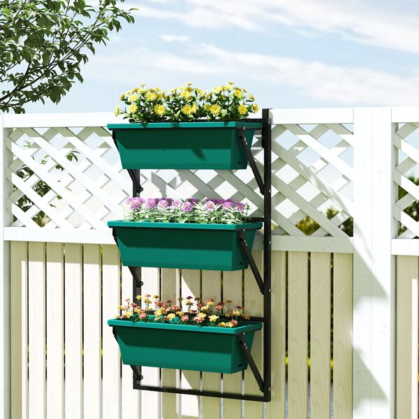 Fioriera da Esterno Verticale 56x42x100 cm 3 Vasi con Fori di Drenaggio in Plastica Verde