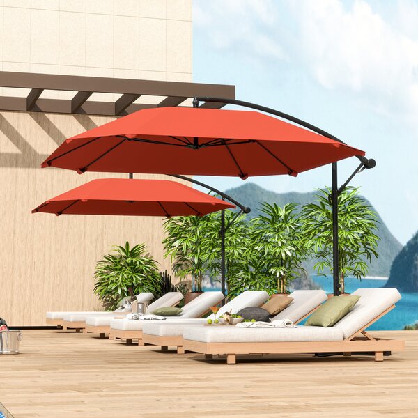 Ombrellone a Sbalzo 260x304x245 cm Base a Croce in Metallo e Poliestere Rosso Ruggine