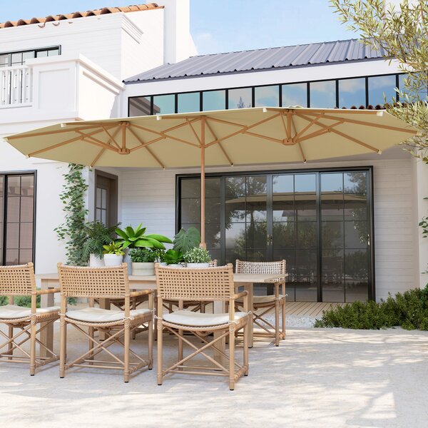 Ombrellone Doppio 455x265x238 cm in Acciaio Inox e Poliestere Beige