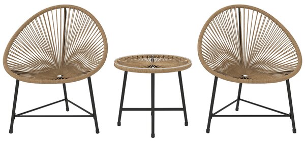 Set da Giardino 3 Pezzi con 2 Sedie con Cuscini e Tavolino da Caffè a Cilindro in Rattan PE Legno e Nero