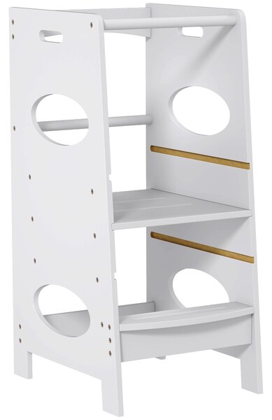 Torre Montessoriana per Bambini 3-6 Anni 40x50x90 cm con Altezza Regolabile in MDF Bianco