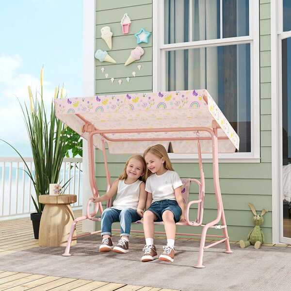 Dondolo per Bambini da Giardino a 2 Posti 112x75x120 cm a 2 Posti con Cinture di Sicurezza Rosa
