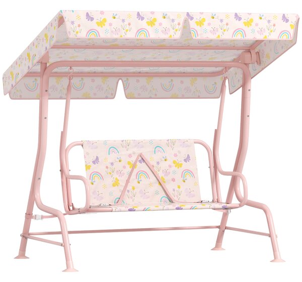 Dondolo per Bambini da Giardino a 2 Posti 112x75x120 cm a 2 Posti con Cinture di Sicurezza Rosa