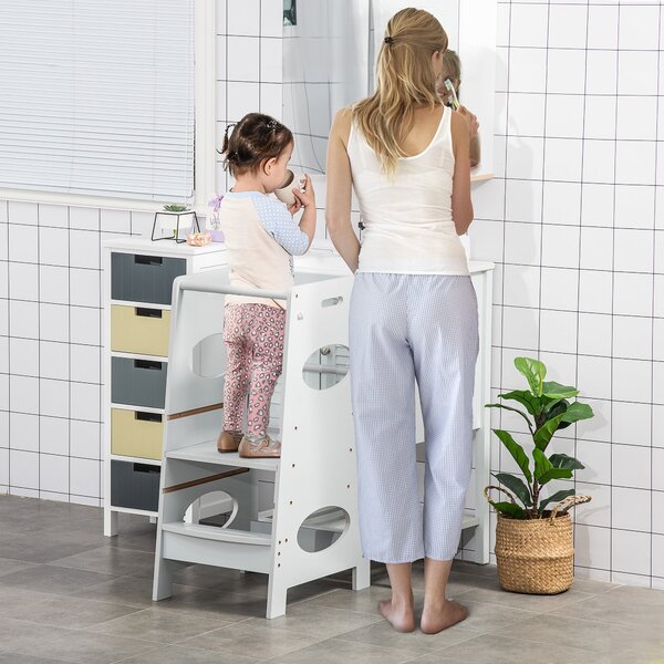 Torre Montessoriana per Bambini 3-6 Anni 40x50x90 cm con Altezza Regolabile in MDF Bianco