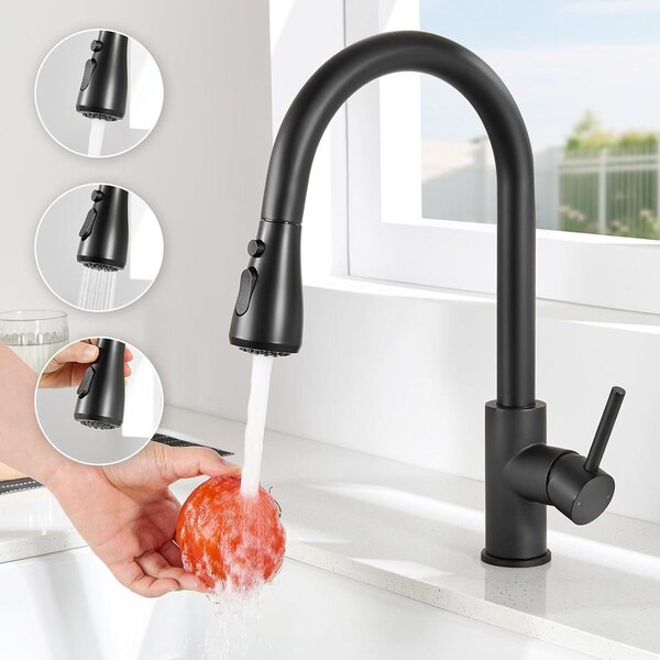 Miscelatore da cucina estraibile, nero, in acciaio inossidabile 304, con 2 getti, girevole a 360°, alta pressione, con doccetta