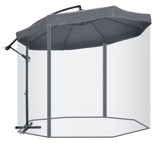 Ombrellone da Giardino 295x295x242 cm con Zanzariera e Base a Croce Grigio Scuro