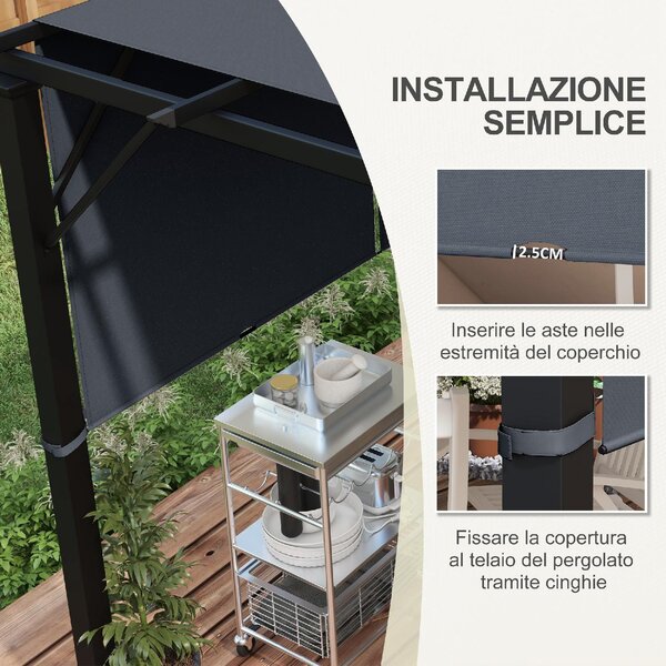 VivaGarden Copertura Pergola 3x3 m in Poliestere con Tasche e Cinghie 488x122 cm colore Grigio Carbone
