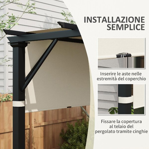 VivaGarden Copertura Pergola 3x3 m in Poliestere con Tasche e Cinghie 488x122 cm colore Bianco Crema