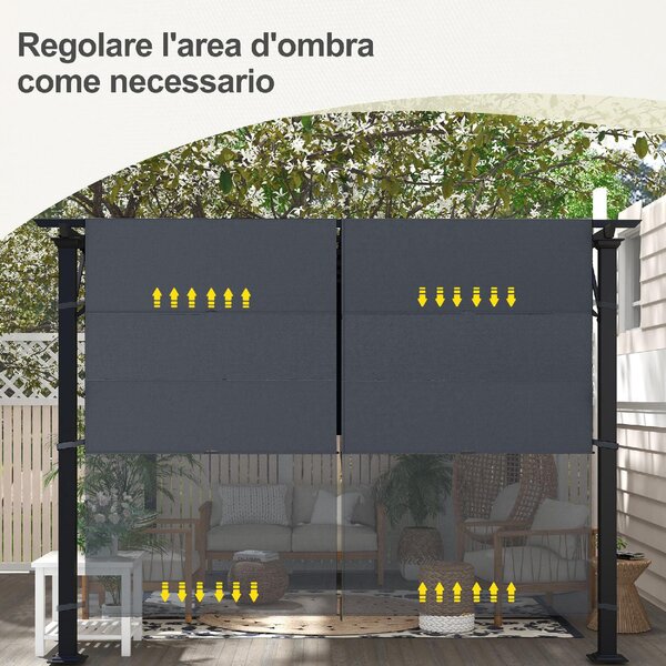 VivaGarden Copertura Pergola 3x3 m in Poliestere con Tasche e Cinghie 488x122 cm colore Grigio Carbone