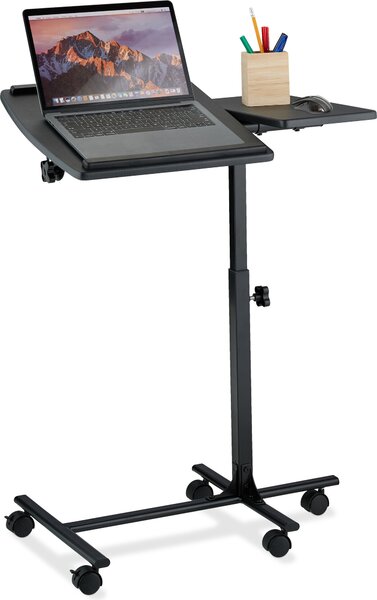 Tavolino per laptop Relaxdays, regolabile in altezza, con rotelle, piano inclinabile, tavolino per PC, A x L x P: 65–85 x 61 x 40 cm, nero