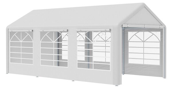 Gazebo da Giardino 600x300x280 cm 3 Stanze e Porte a Cerniera Bianco