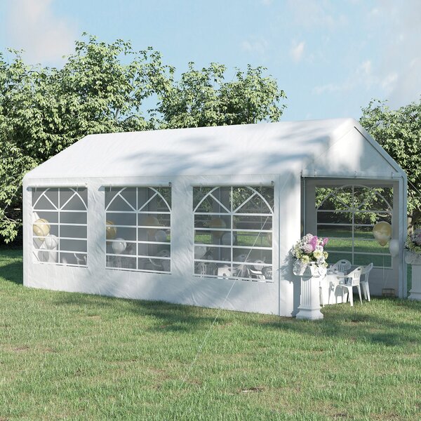 Gazebo da Giardino 600x300x280 cm 3 Stanze e Porte a Cerniera Bianco