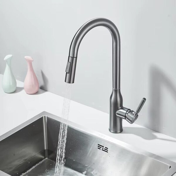 Miscelatore da cucina – Rubinetto estraibile – Acqua calda e fredda – Girevole a 360° – Cartuccia in Vetroceramica – Acciaio inossidabile 304 – Monocomando – Grigio