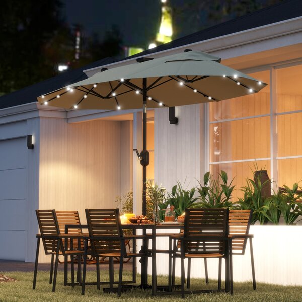 Ombrellone Doppio 295x150x219 cm con Luci LED e Base a Croce Bianco Crema