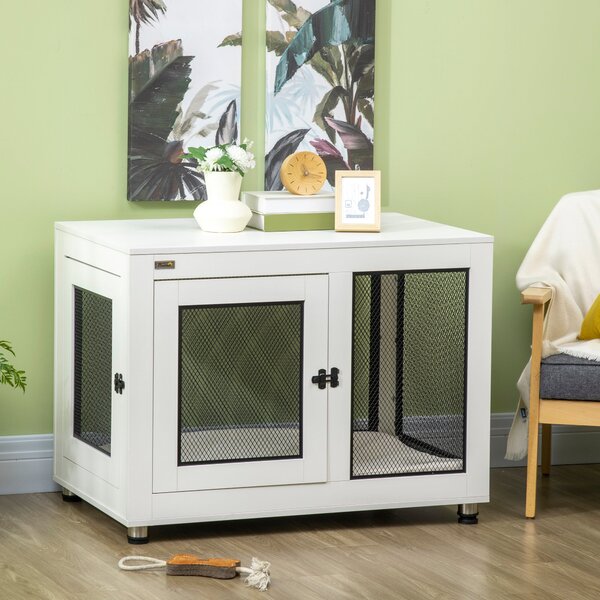Casetta per Cani Taglia Grande 94x60x71,5 cm con 2 Porte Bloccabili e Cuscino Lavabile Bianco