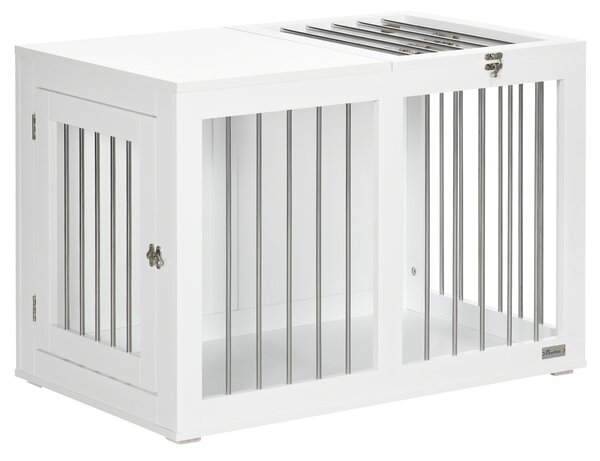 Casetta per Cani Taglia Media 80x50x56,5 cm con 2 Porte Bloccabili Gabbia in Acciaio e MDF Bianco