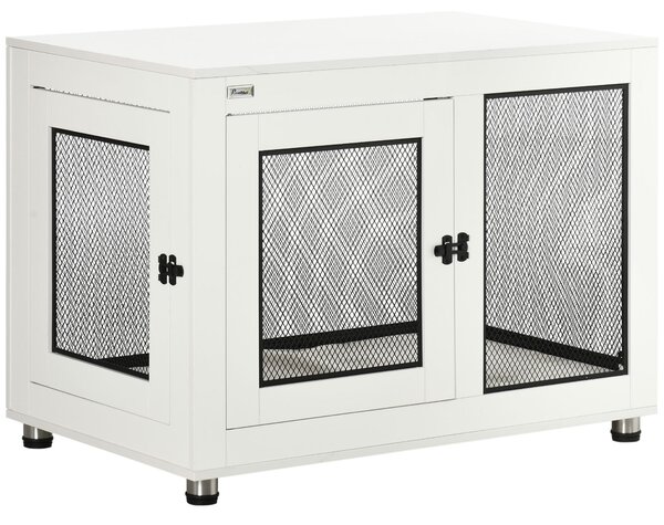 Casetta per Cani Taglia Grande 94x60x71,5 cm con 2 Porte Bloccabili e Cuscino Lavabile Bianco