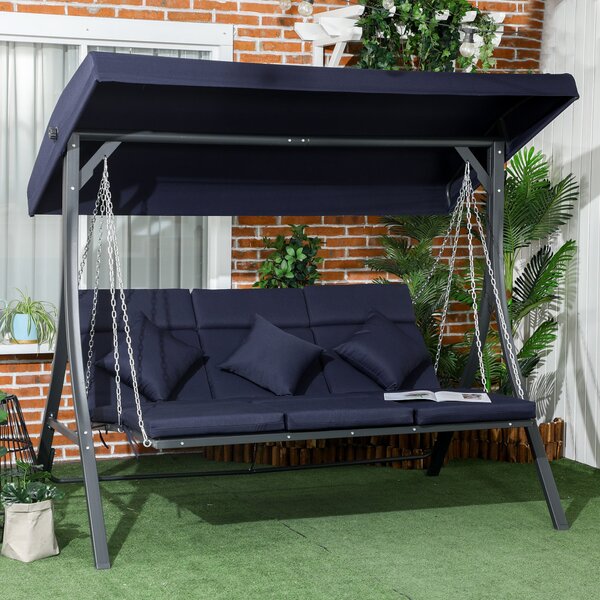 Dondolo da Giardino 3 Posti 198x118x168 cm Sedute Separate con Chaise Longue Blu Scuro