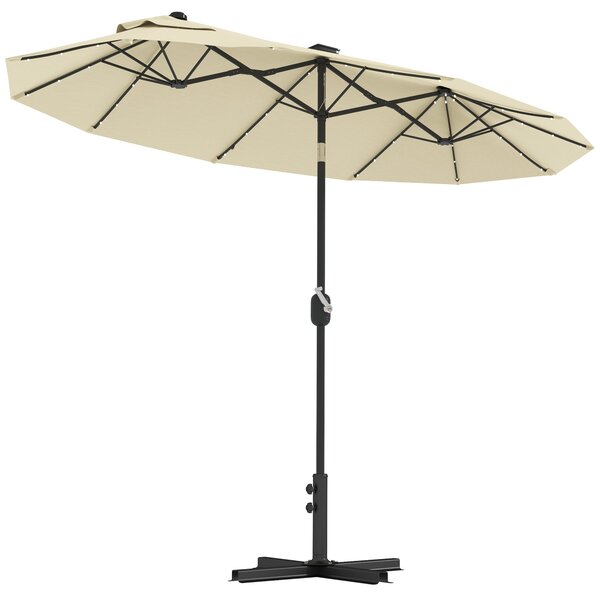 Ombrellone Doppio 295x150x219 cm con Luci LED e Base a Croce Bianco Crema