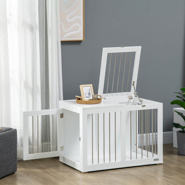 Casetta per Cani Taglia Media 80x50x56,5 cm con 2 Porte Bloccabili Gabbia in Acciaio e MDF Bianco