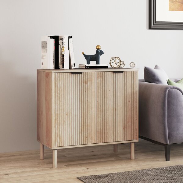 Madia Mobile Soggiorno Multiuso 78x40x77,5 cm Pannello a Doghe in Legno Rovere