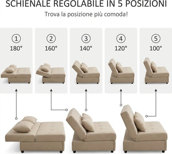 DecHome Divano Letto Clic-Clac 2 Posti Moderno in Velluto Dimensioni 102x73x81 cm colore Marrone Chiaro
