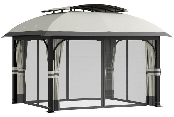 Gazebo da Giardino 395x330x294 cm con Zanzariere e Doppio Tetto in Metallo e Poliestere Grigio Chiaro