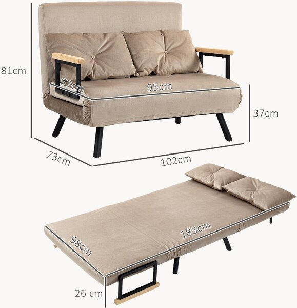 DecHome Divano Letto Clic-Clac 2 Posti Moderno in Velluto Dimensioni 102x73x81 cm colore Marrone Chiaro