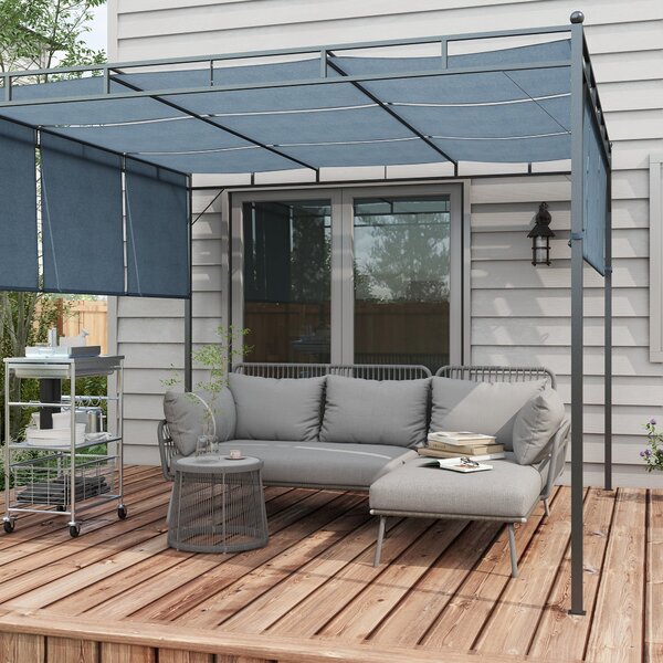 Set da Giardino 3 Pezzi in Stile Boho Divano 2 Posti Chaise Longue e Tavolino in Rattan PE Grigio Chiaro