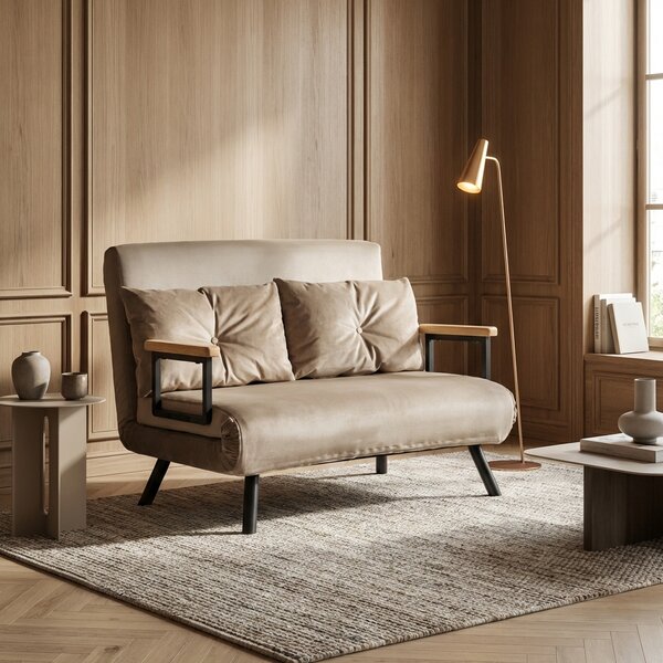 DecHome Divano Letto Clic-Clac 2 Posti Moderno in Velluto Dimensioni 102x73x81 cm colore Marrone Chiaro