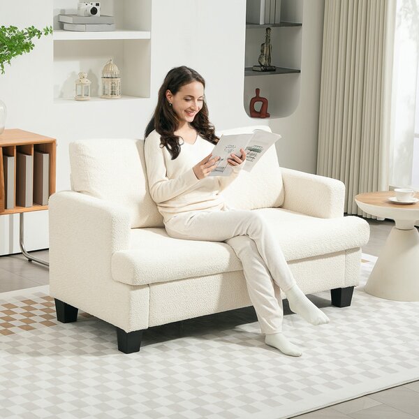 Divano 2 Posti Moderno 138x70x80 cm con Cuscini Rimovibili e Lavabili in Ciniglia Bianco Crema