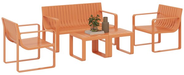 Set da Giardino 5 Pezzi con Divanetto 2 Poltroncine e 2 Tavolini in Polipropilene a Doghe Arancione