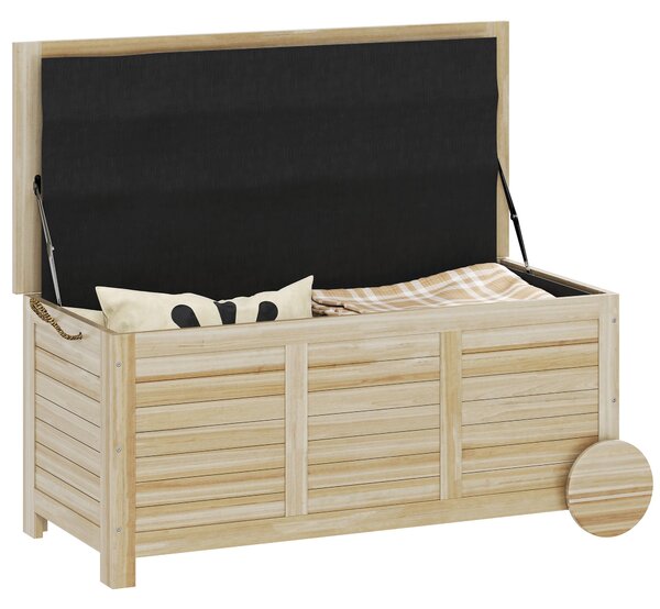 Baule Cassapanca da Esterno 110x50x50 cm a 2 Ruote con Telo Interno in Legno di Abete