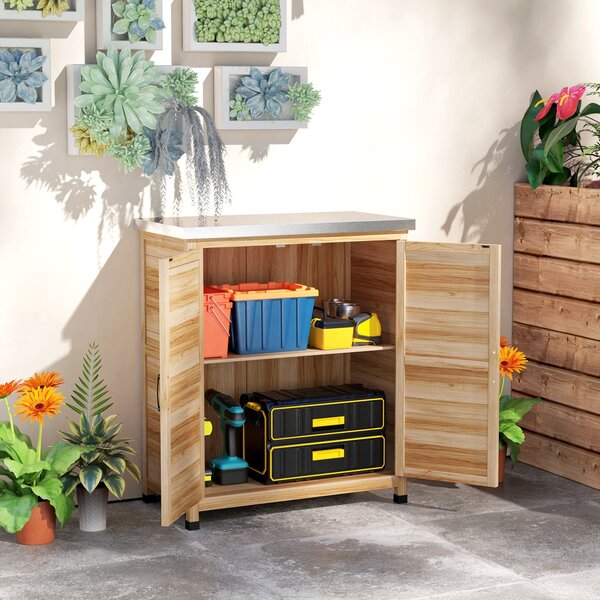 Armadio da Esterno 79x43x92 cm con Banco da Lavoro in Legno e Acciaio Zincato