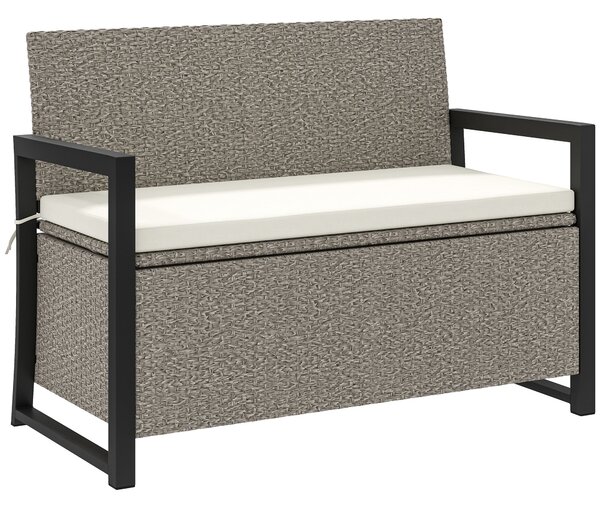Panchina da Giardino 2 Posti 117x60x86 cm Contenitore da 151.5L in Rattan PE Crema