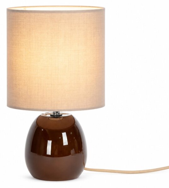 Lampada da tavolo Relaxdays, con base in vetro e paralume in tessuto, attacco E14, dimensioni 28 x 16 cm, lampada da comodino con cavo, ideale per la camera da letto, colore grigio/marrone