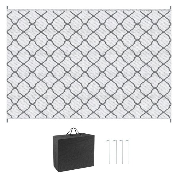 Tappeto da Esterno Reversibile 182x274 cm con Borsa per Trasporto Grigio Chiaro