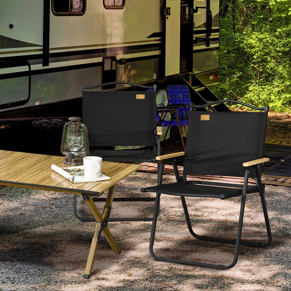 Set 2 Sedie per Esterni 54x59x78 cm Seduta in Tessuto Oxford e Acciaio Nero