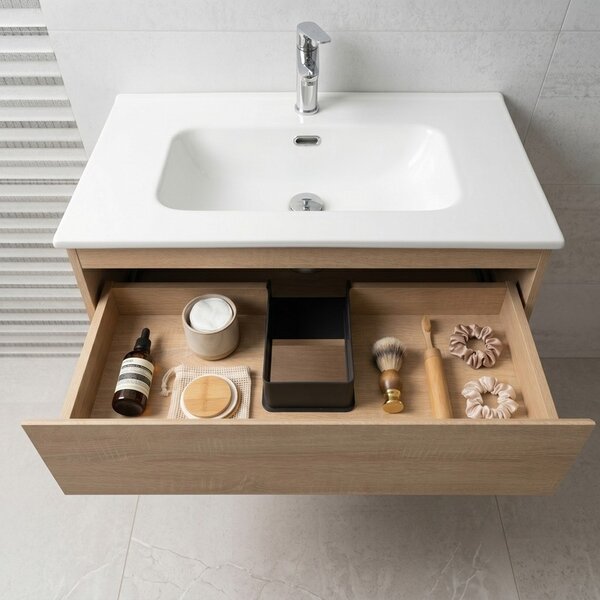 Kamalu mobile bagno 80 cm lavabo integrato legno chiaro | kam-hr80